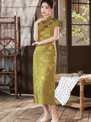 Green Jacquard Butterfly Cheongsam Qipao Dress