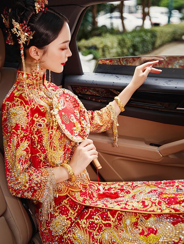 Beaded Embroidered Phoenix Dragon Wedding Bride Qun Kwa King