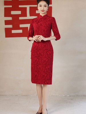 Red Floral Wedding Bride Cheongsam Qipao Dress