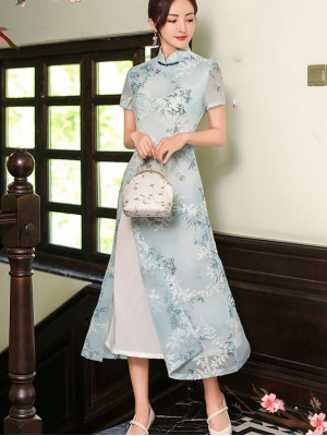 Floral A-Line Midi Modern Cheongsam / Qipao Dress