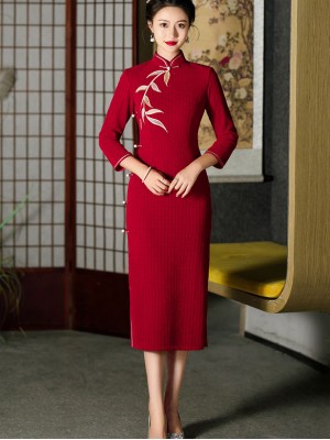 2023 Winter Embroidered Red White Wedding Bride Cheongsam Qipao Dress
