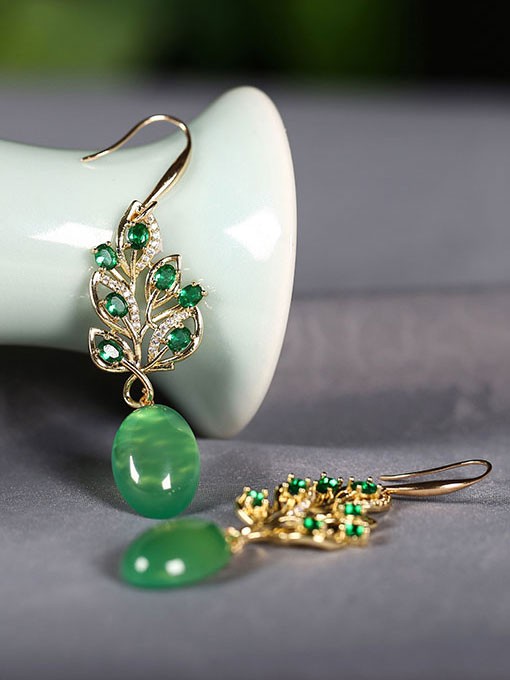 Green Agate Crystal Drop Dangle Earrings