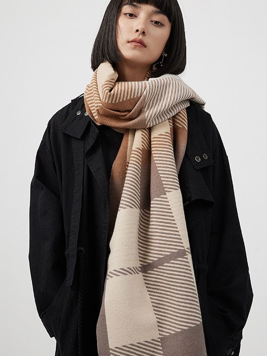 Black Beige Winter Women Scarf Wrap