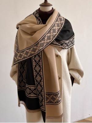 Black Khaki Plus Size Floral Women Wrap Shawl