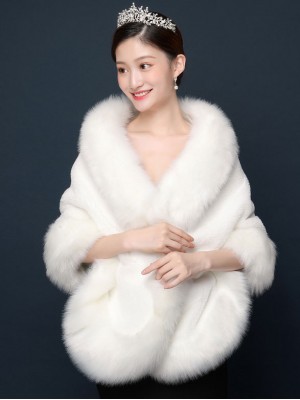 White Red Winter Artificial Fur Wedding Bride Wrap Shawl