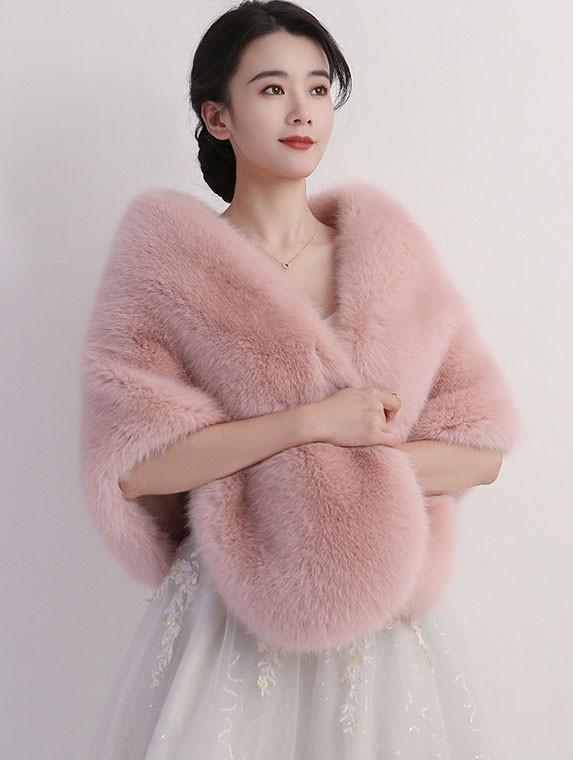 Women Winter Faux Fur Wrap Shawl for Wedding Evening Party