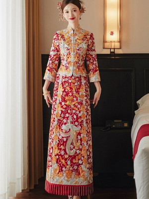 2026 Wedding Bride Wufu Qun Kwa with Dragon & Phoenix Embroidery