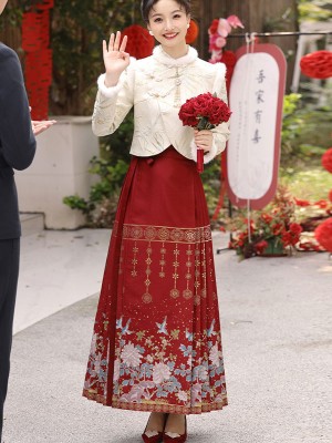 Winter Traditional Chinese Wedding Bride Floral Xiuhe Hanfu Outfit