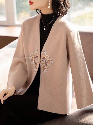 Floral Embroidered Women Mothers Knit Cardigan