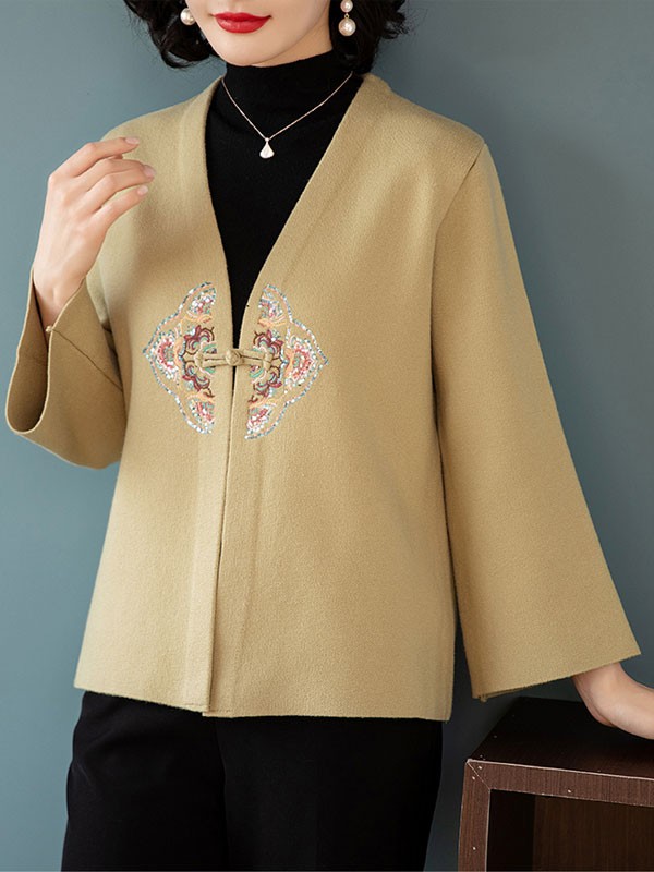 Floral Embroidered Women Mothers Knit Cardigan