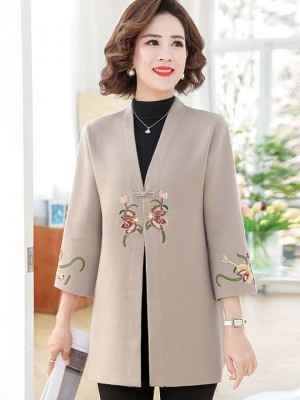 Embroidered Floral Women Mothers Knit Cardigan Jacket