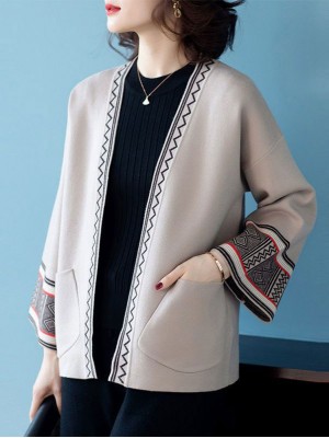 Open Front Women Mothers Knit Pocket Cardigan Jacket