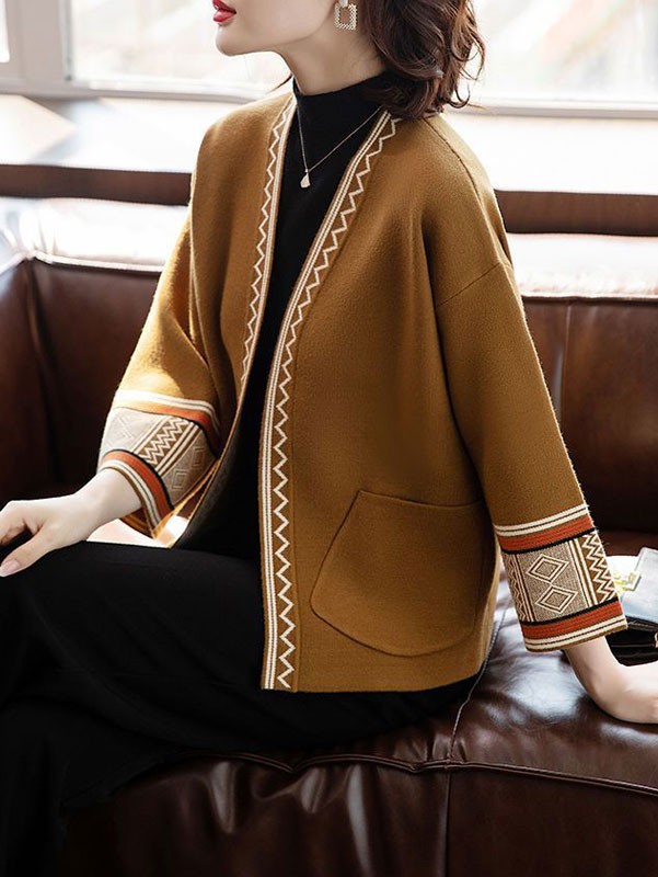 Open Front Women Mothers Knit Pocket Cardigan Jacket