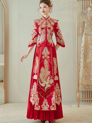 2026 Embroidered Phoenix Shawl Wedding Bride QunKwa Xiuhe