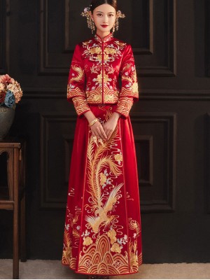 2024 Embroidered Phoenix Wedding Bride QunKwa Xiuhe