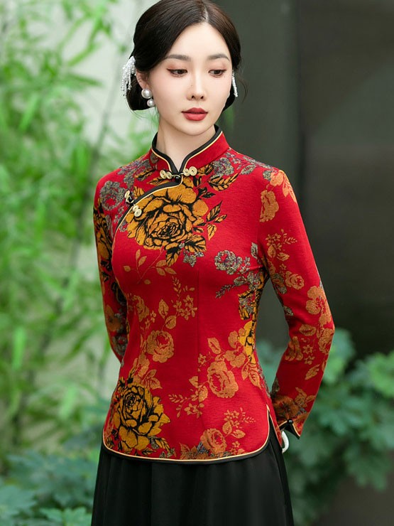Floral Print Cheongsam Qipao Blouse Top