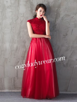 Custom Made Red Tulle Qipao / Cheongsam Dress with Sequins