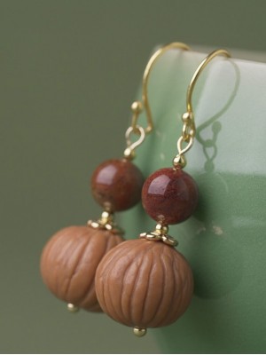 Non Pierced Clip-on Hook Bodhi Seed Agate Drop Dangle Earrings