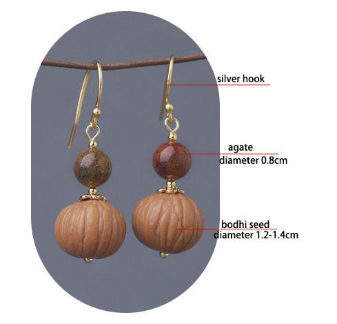 Handmade Agate Bodhi Seed Drop Dangle Earrings