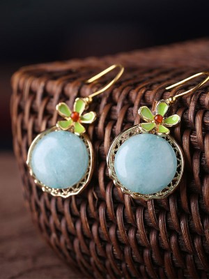 Non Pierced Clip-on Hook Jade Drop Dangle Earrings