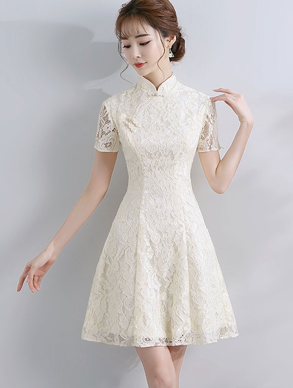 Bridesmaids Short A-Line Lace Qipao / Cheongsam Evening Dress
