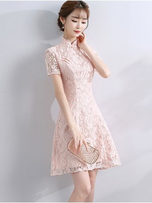 Bridesmaids Short A-Line Lace Qipao / Cheongsam Evening Dress