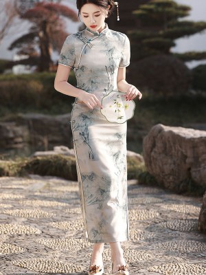 2024 Chinese Painting Print Cheongsam Qipao Dress