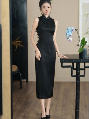 Black Jacquard Wedding Bride Cheongsam Qipao Dress