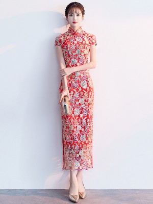 Red Floral Bride Qipao / Cheongsam Wedding Dress