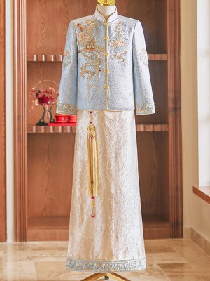 Jacquard Beads Dragon Men Wedding Qun Kwa Jacket & Skirt