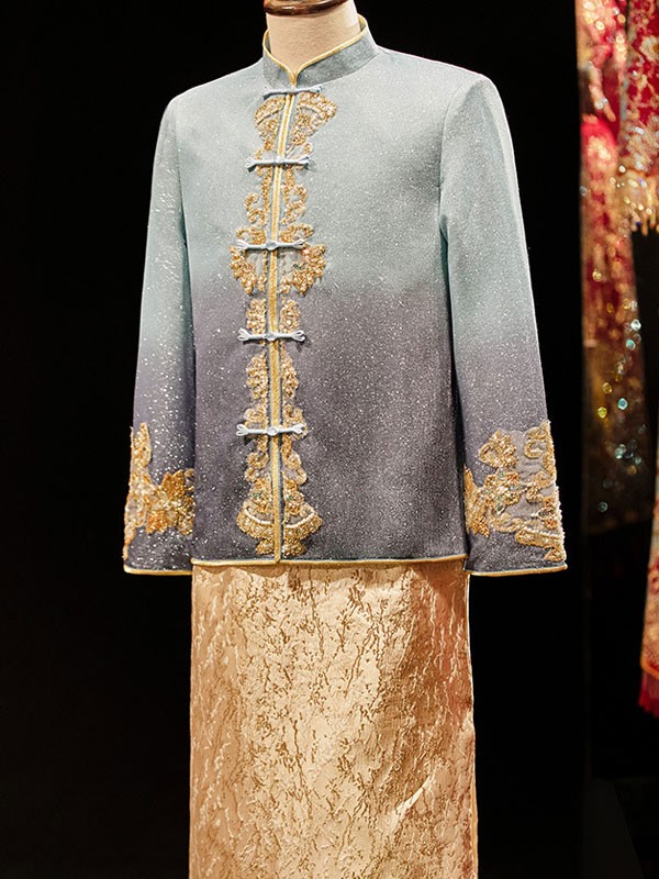 Shimmer Sequins Men Wedding Qun Kwa Jacket & Skirt
