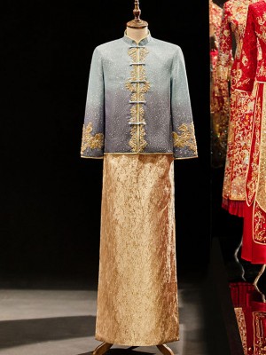 Shimmer Sequins Men Wedding Qun Kwa Jacket & Skirt