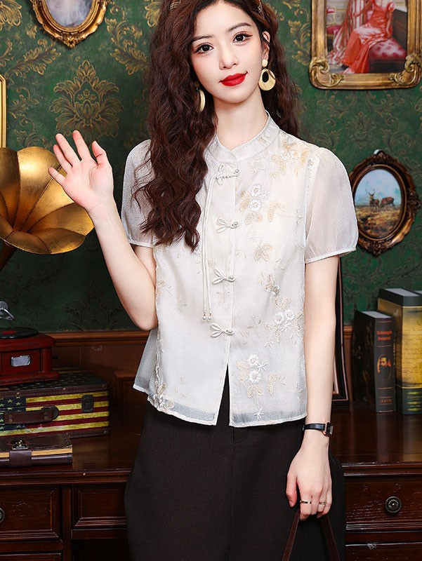 Pink Champagne Embroidered Floral Blouse Shirt