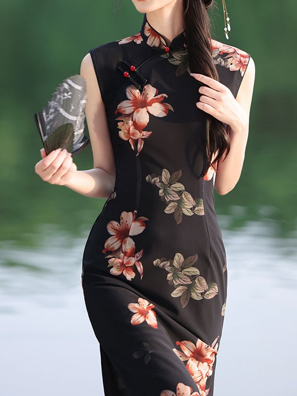 Black sleeveless cheongsam online