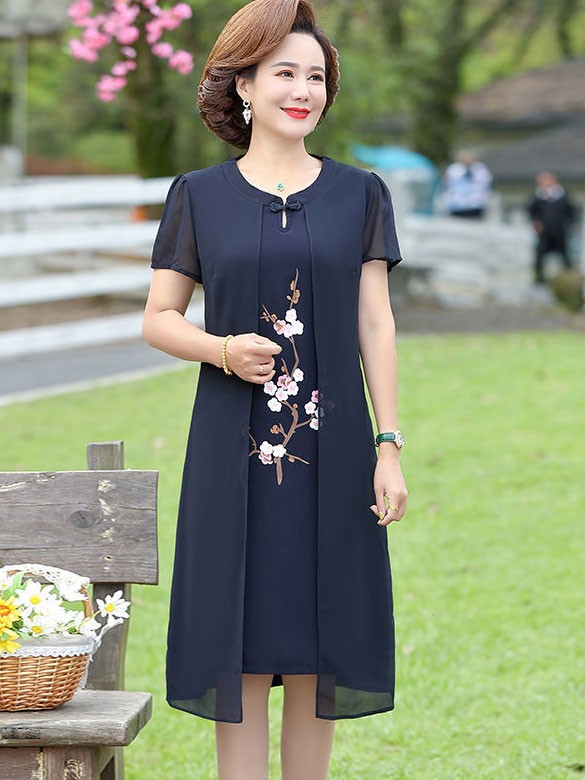 Purple Blue Mothers Floral Qipao Cheongsam Dress