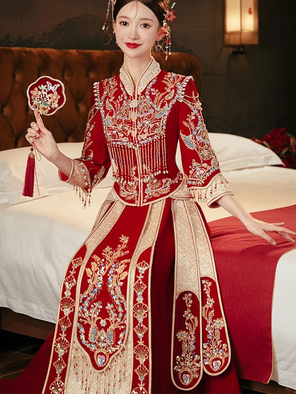 Sequined Beaded Tassels Wedding Bridal Qun Kwa Xiuhe