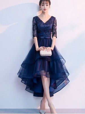 Blue High Low V-neck Formal Dress Clearance