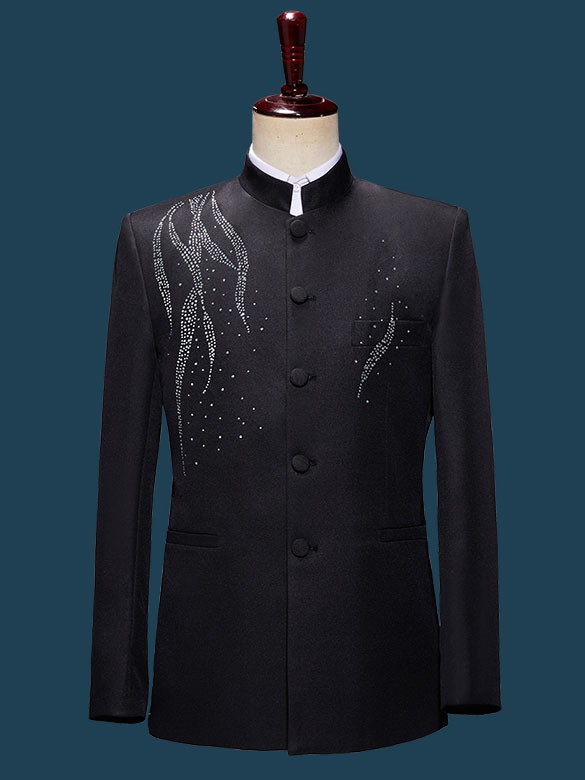 Beaded Black Men Tang Jacket