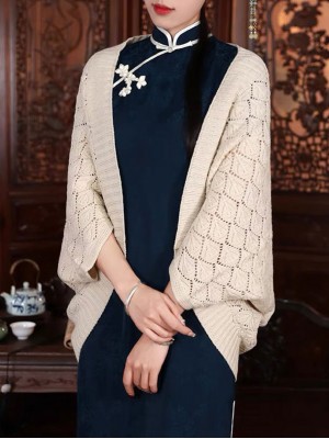Knit Cheongsam Wrap Shawl Scarf With Sleeves