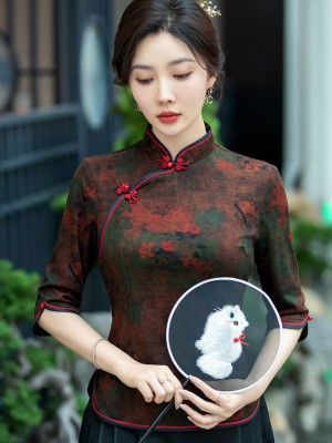 Floral Print Mothers Cheongsam Blouse Top