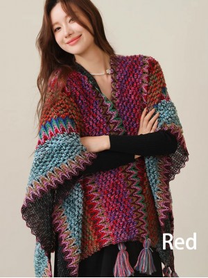 Color Block Knit Winter Women Wrap Shawl