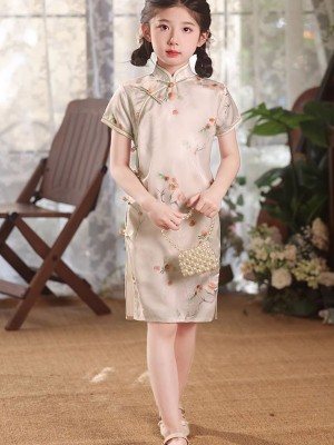 Floral Print Kids Girls Qipao Cheongsam Dress
