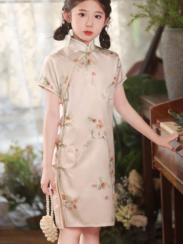 Floral Print Kids Girls Qipao Cheongsam Dress