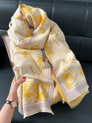Wool Blend Women Winter Floral Scarf Shawl