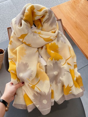 Lightweight Floral Print Linen Women Scarf Shawl