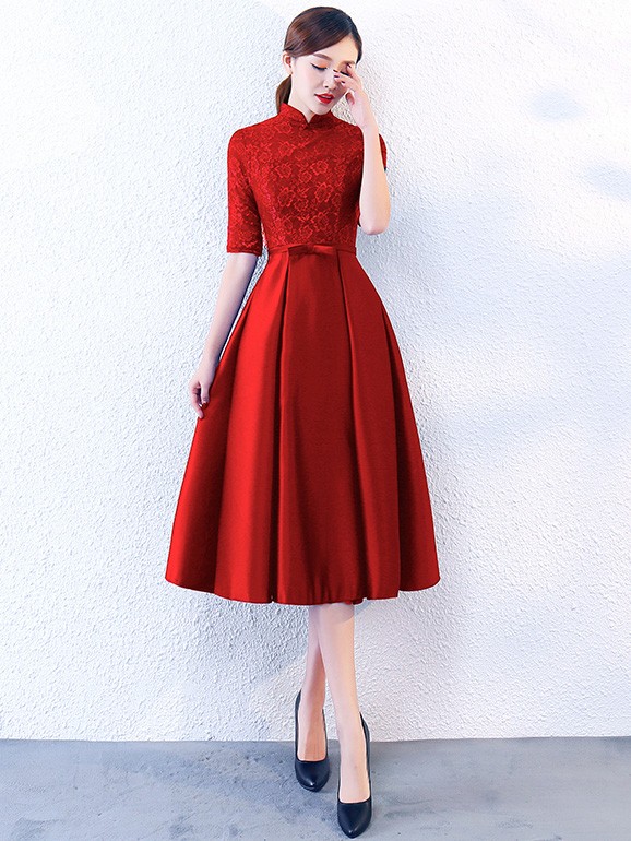 Royal Blue Red A-Line Qipao Cheongsam Party Dress