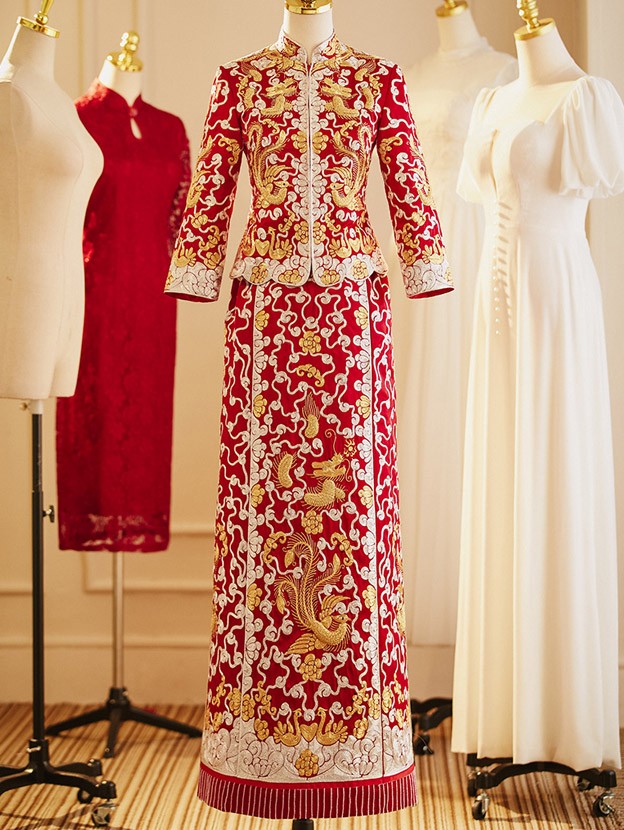 2025 Wedding Bride Qun Kwa with Dragon & Phoenix Embroidery