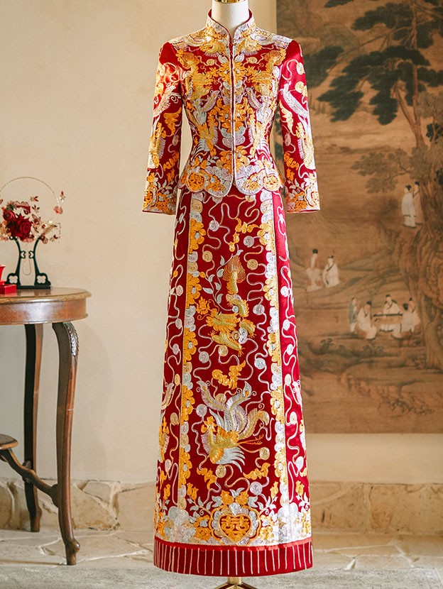 2025 Wedding Bride Qun Kwa with Dragon & Phoenix Embroidery