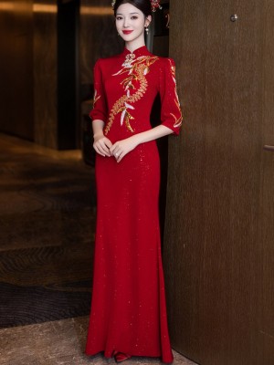 Beads Appliques Fishtail Bride Wedding Cheongsam Dress