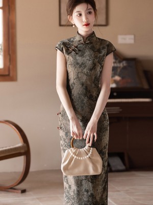 Chinese Painting Print Cheongsam Qipao Dress